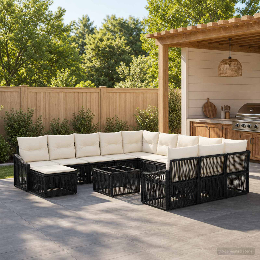 vidaXL Conjunto de sofás de jardín 13 uds. Negro ratán sintético