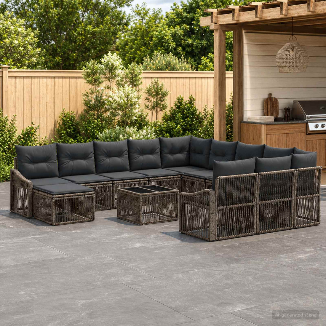 vidaXL Conjunto de sofás de jardín 13 uds. Gris ratán sintético