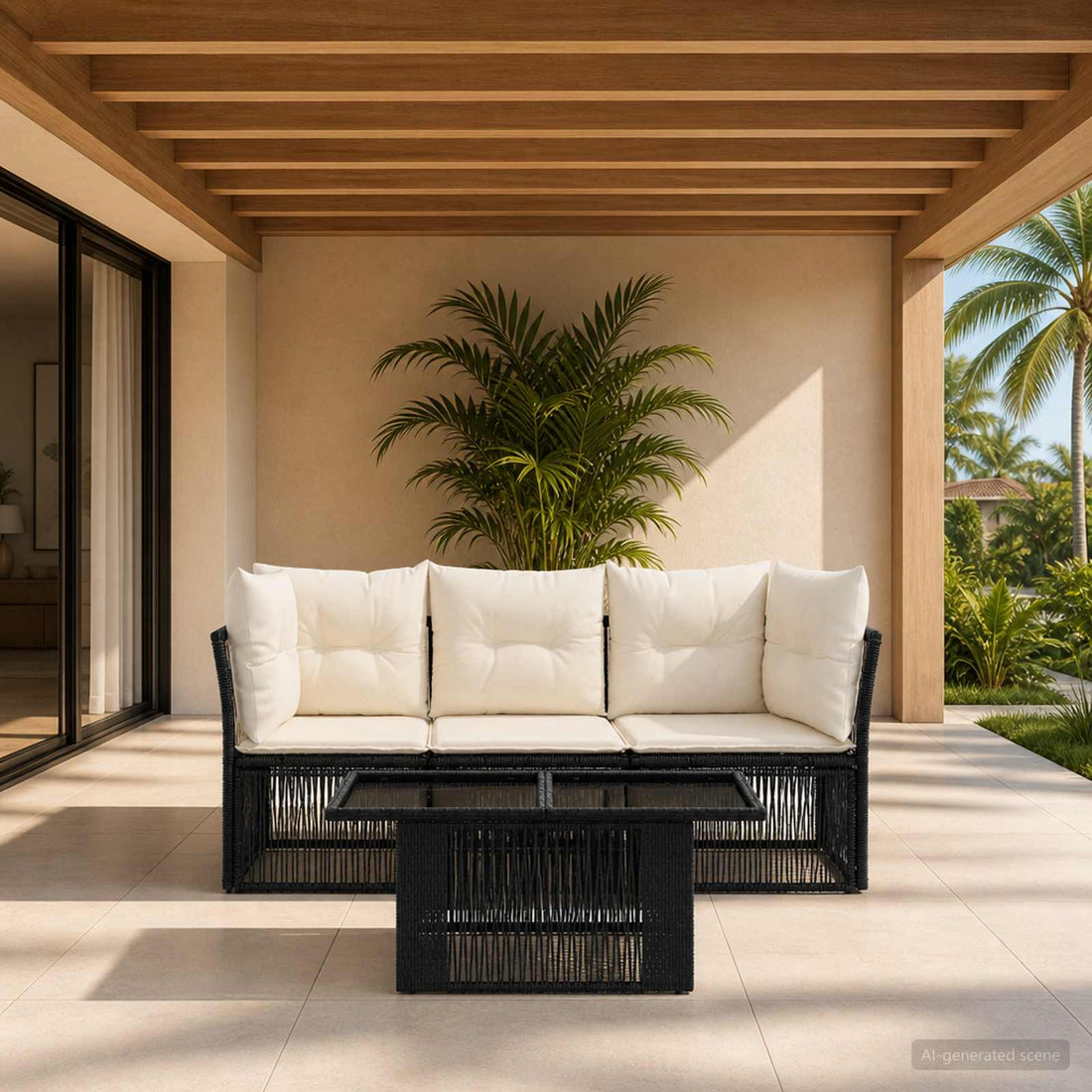 vidaXL Conjunto de sofás de jardín 4 uds. Negro ratán sintético