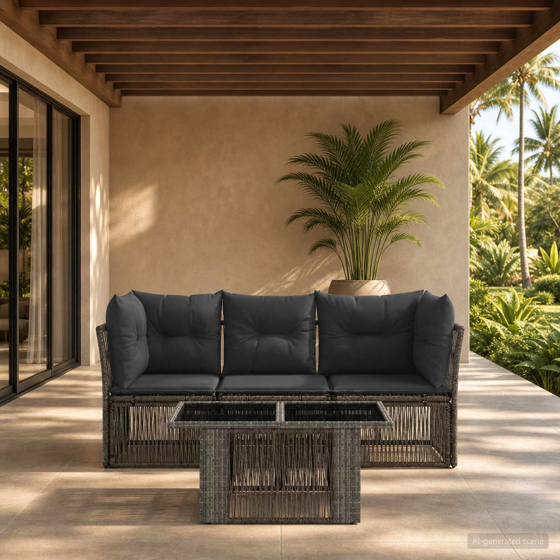 vidaXL Conjunto de sofás de jardín 4 uds. Gris ratán sintético