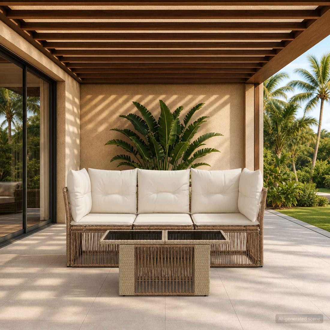 vidaXL Conjunto de sofás de jardín 4 uds. Beige ratán sintético