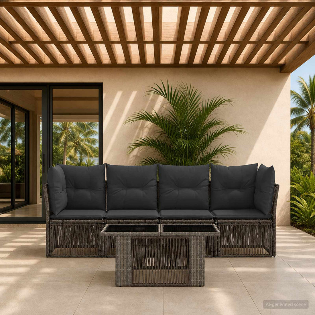 vidaXL Conjunto de sofás de jardín 5 uds. Gris ratán sintético