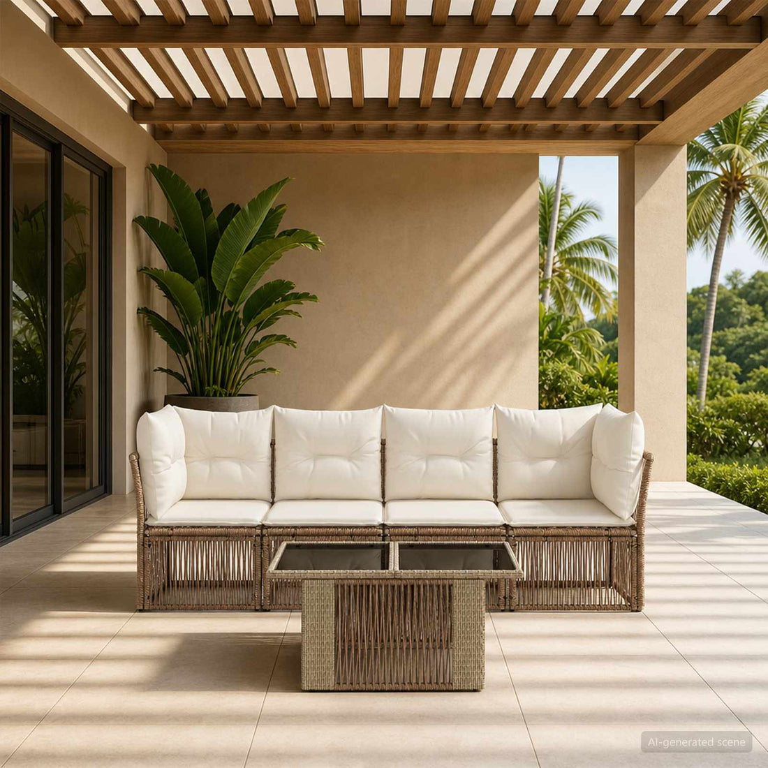 vidaXL Conjunto de sofás de jardín 5 uds. Beige ratán sintético