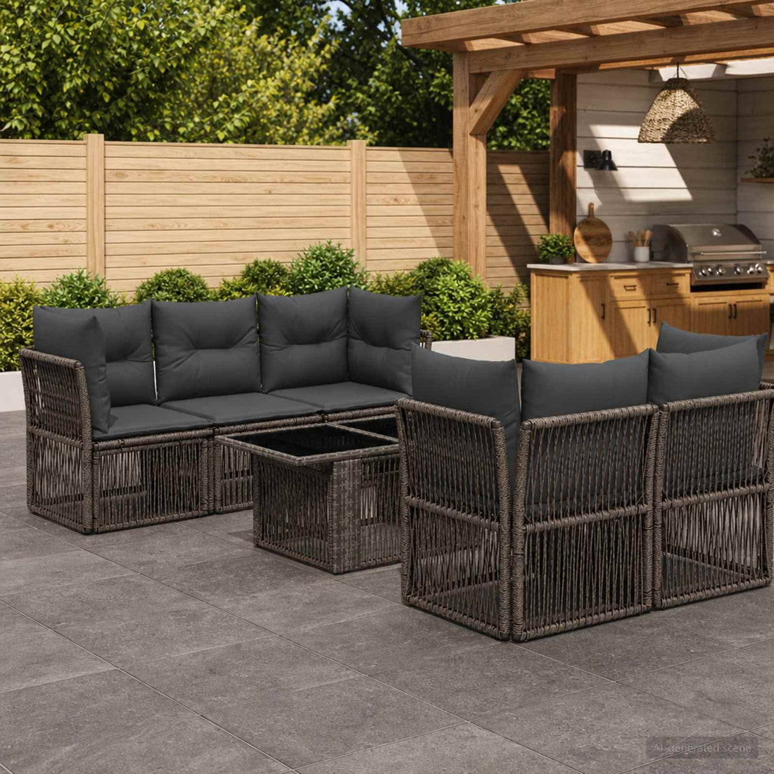vidaXL Conjunto de sofás de jardín 6 uds. Gris ratán sintético