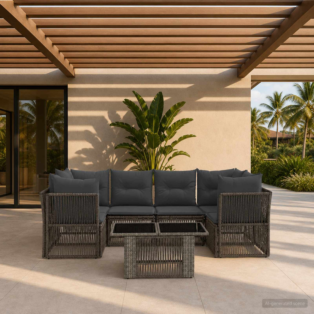 vidaXL Conjunto de sofás de jardín 7 uds. Gris ratán sintético