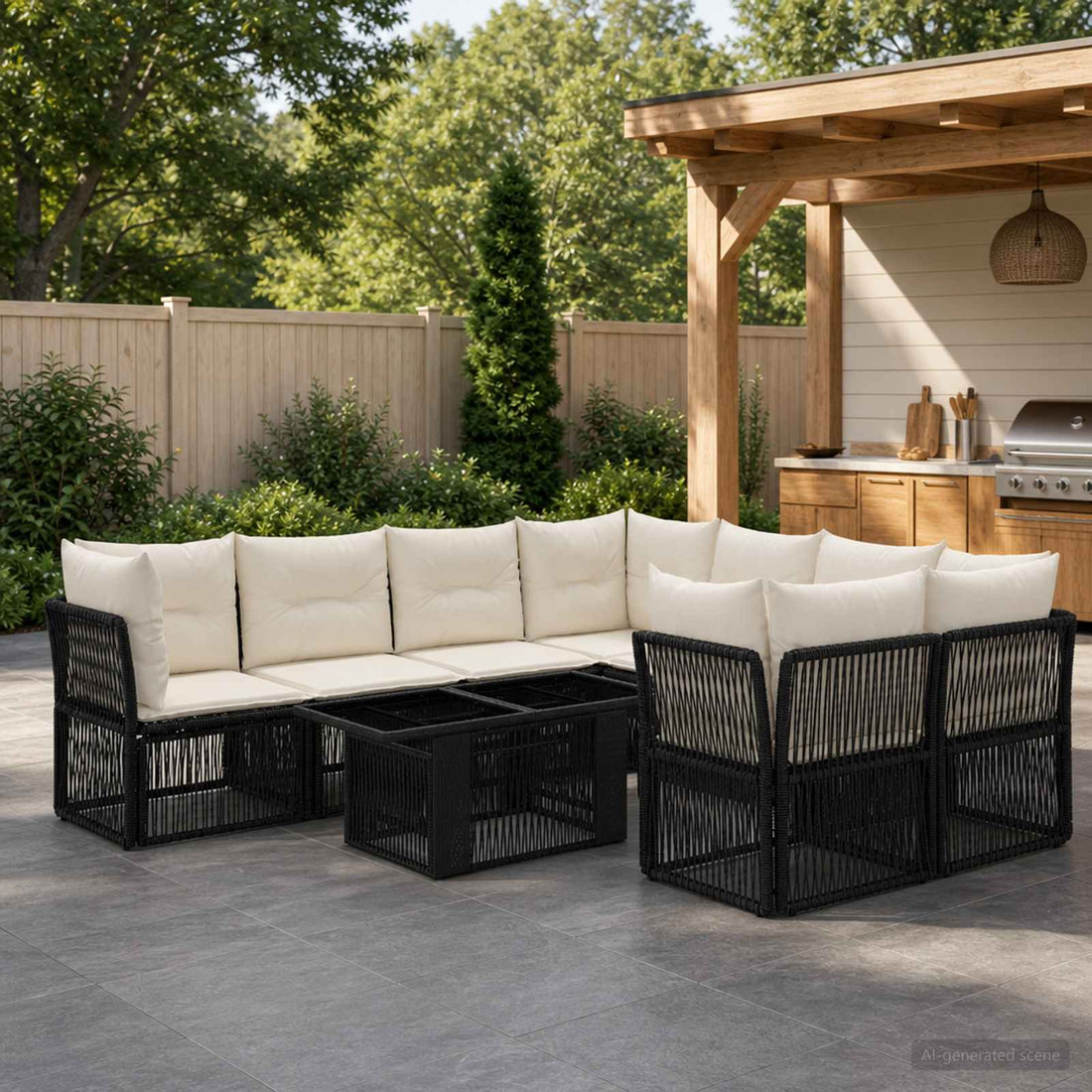 vidaXL Conjunto de sofás de jardín 9 uds. Negro ratán sintético