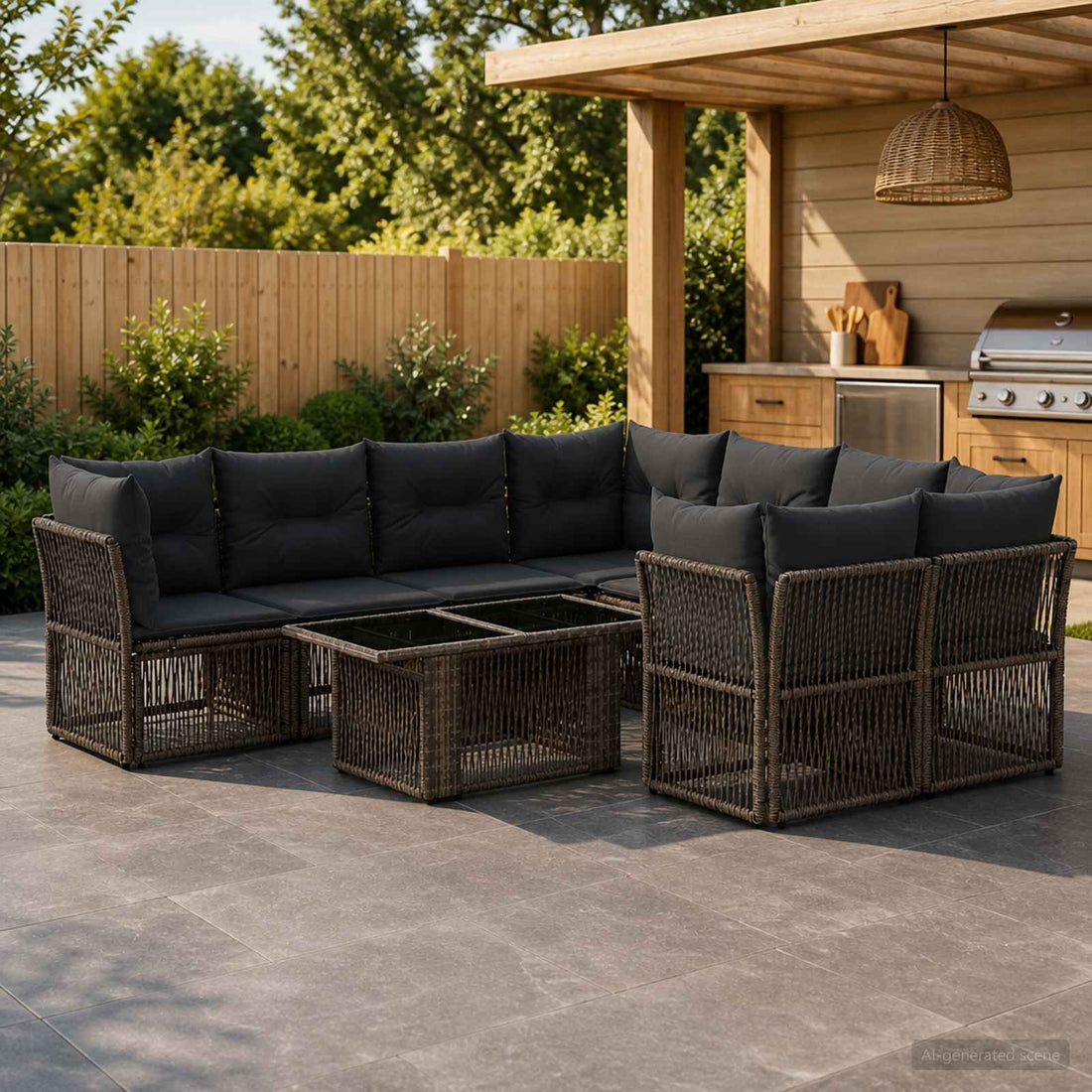 vidaXL Conjunto de sofás de jardín 9 uds. Gris ratán sintético