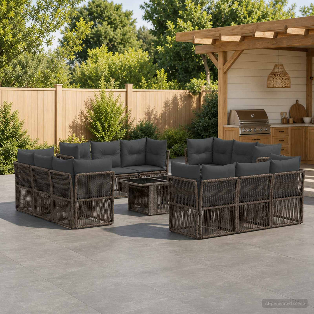 vidaXL Conjunto de sofás de jardín 13 uds. Gris ratán sintético