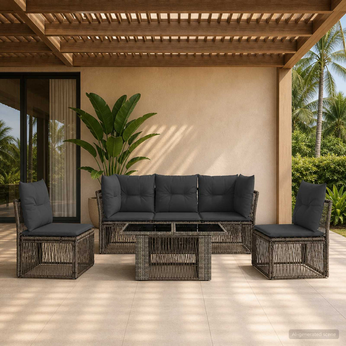 vidaXL Conjunto de sofás de jardín 6 uds. Gris ratán sintético