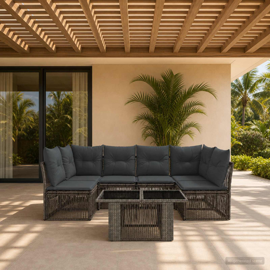 vidaXL Conjunto de sofás de jardín 7 uds. Gris ratán sintético