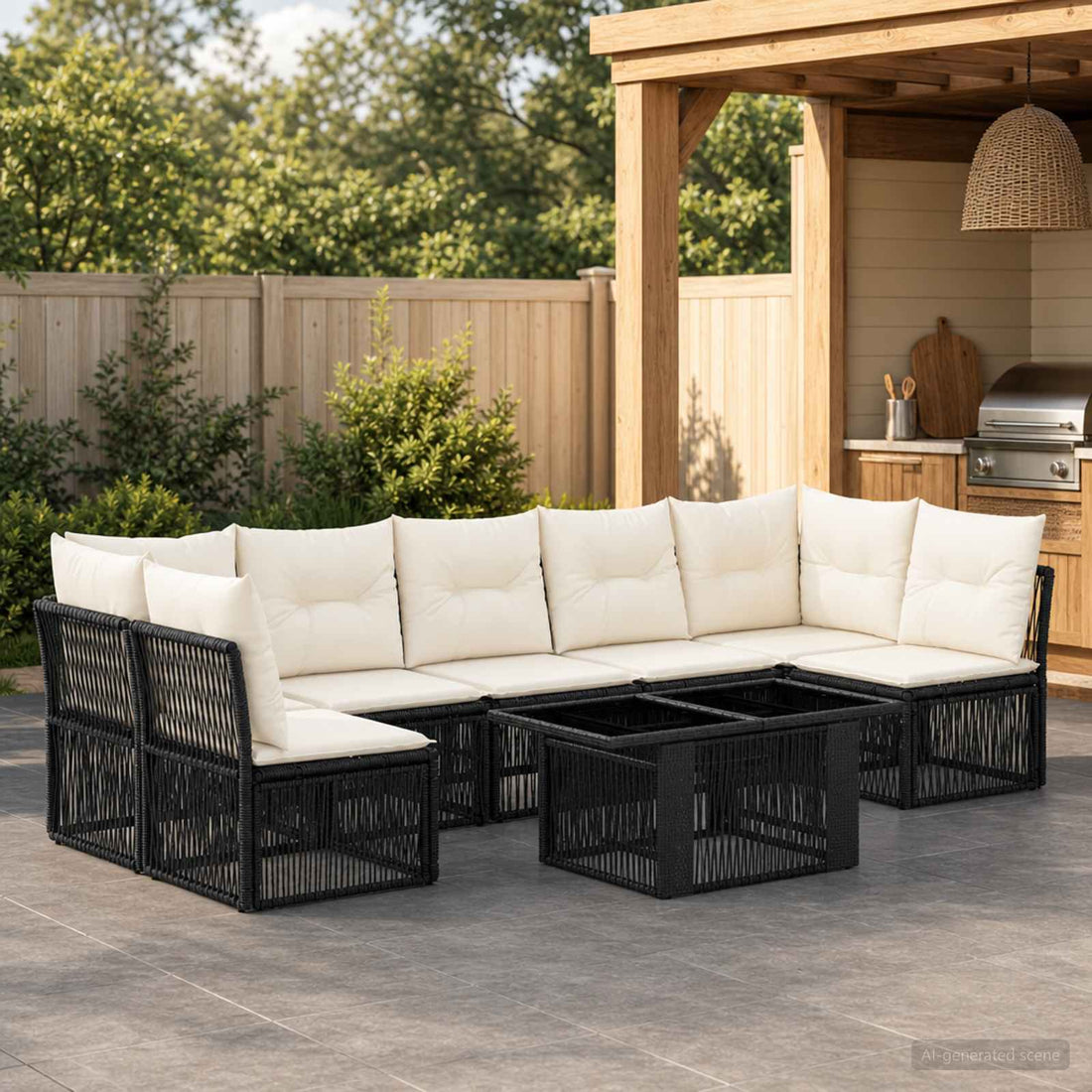 vidaXL Conjunto de sofás de jardín 7 uds. Negro ratán sintético