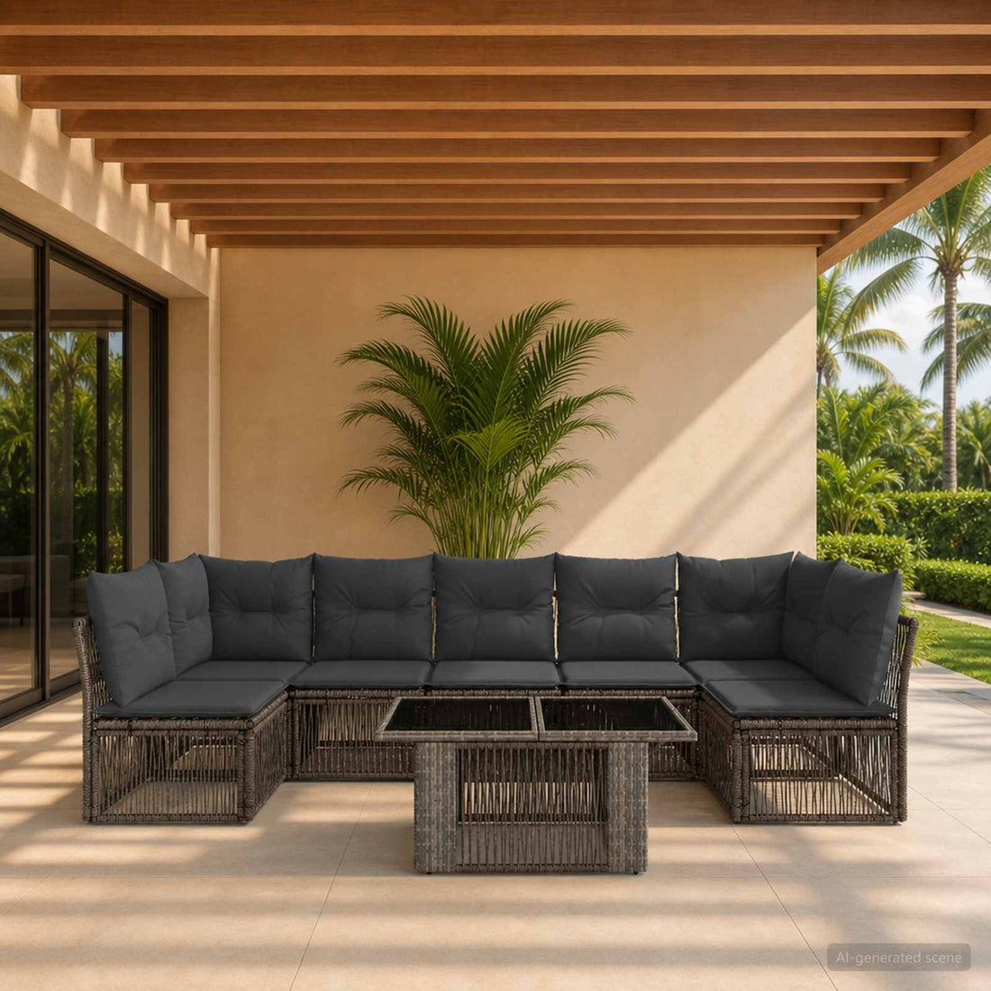 vidaXL Conjunto de sofás de jardín 7 uds. Gris ratán sintético