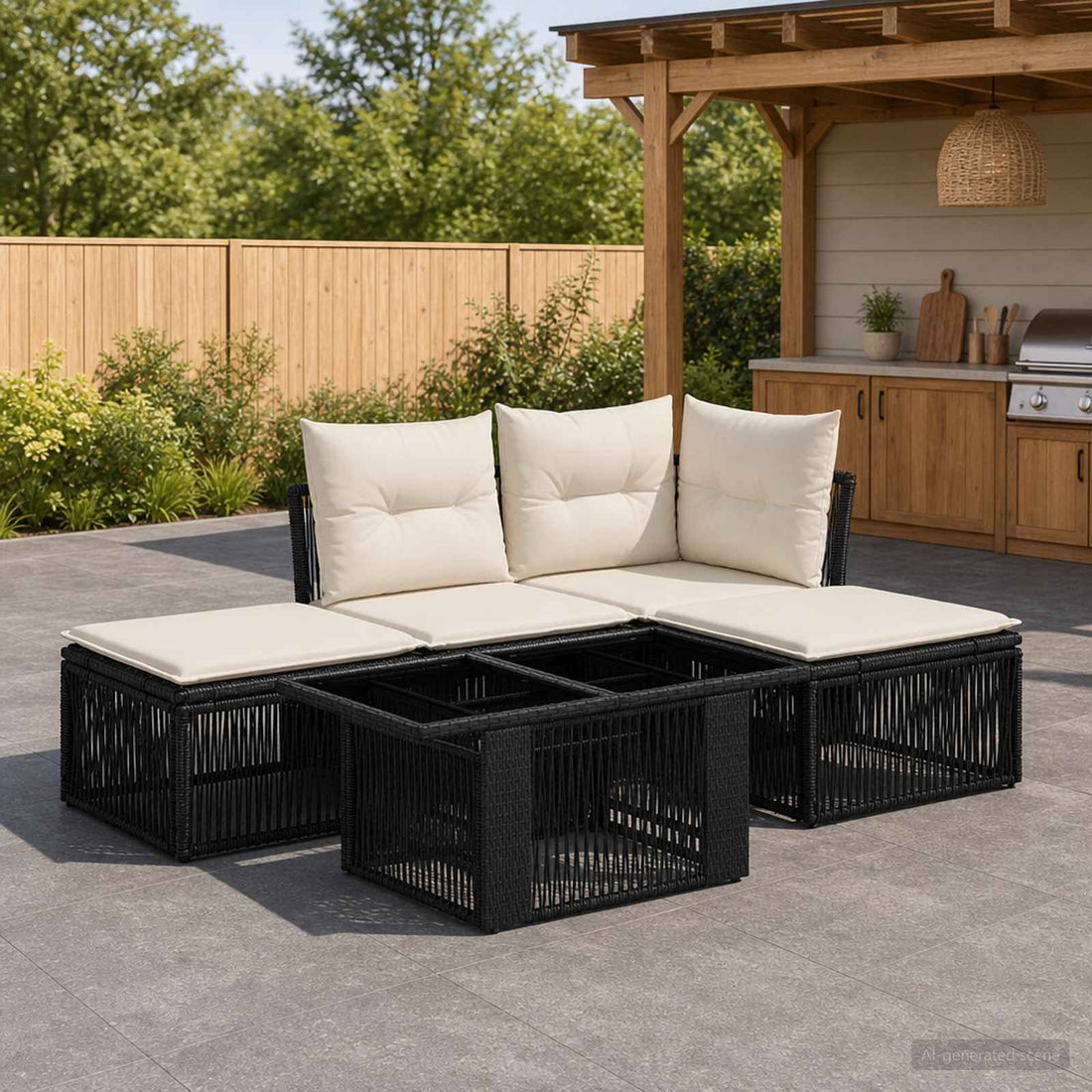 vidaXL Conjunto de sofás de jardín 5 uds. Negro ratán sintético