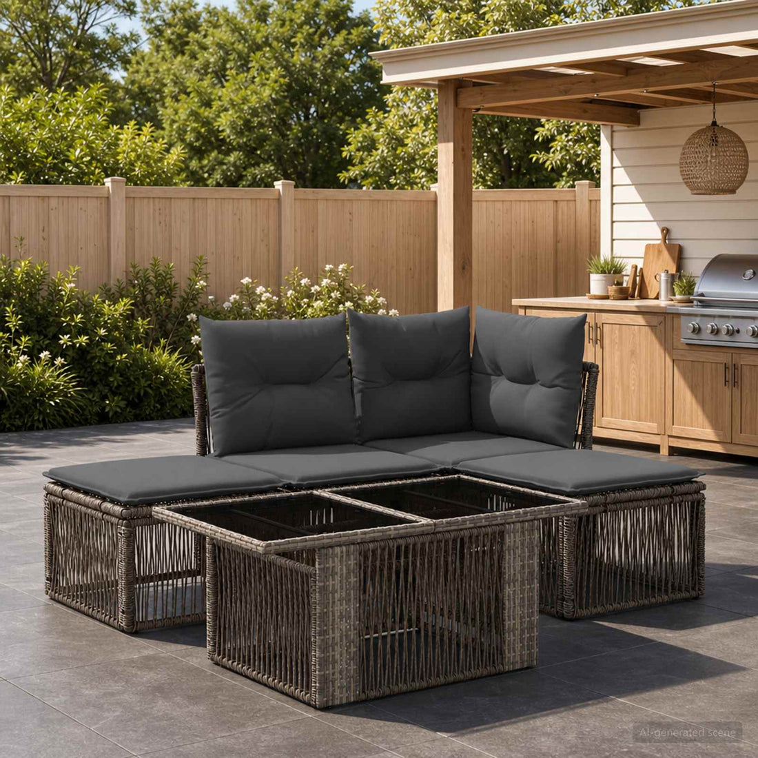 vidaXL Conjunto de sofás de jardín 5 uds. Gris ratán sintético