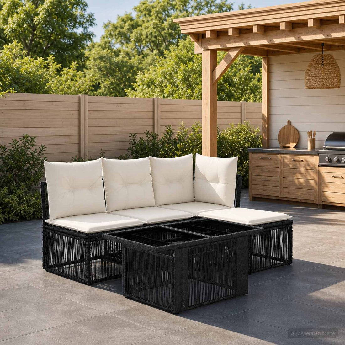 vidaXL Conjunto de sofás de jardín 5 uds. Negro ratán sintético
