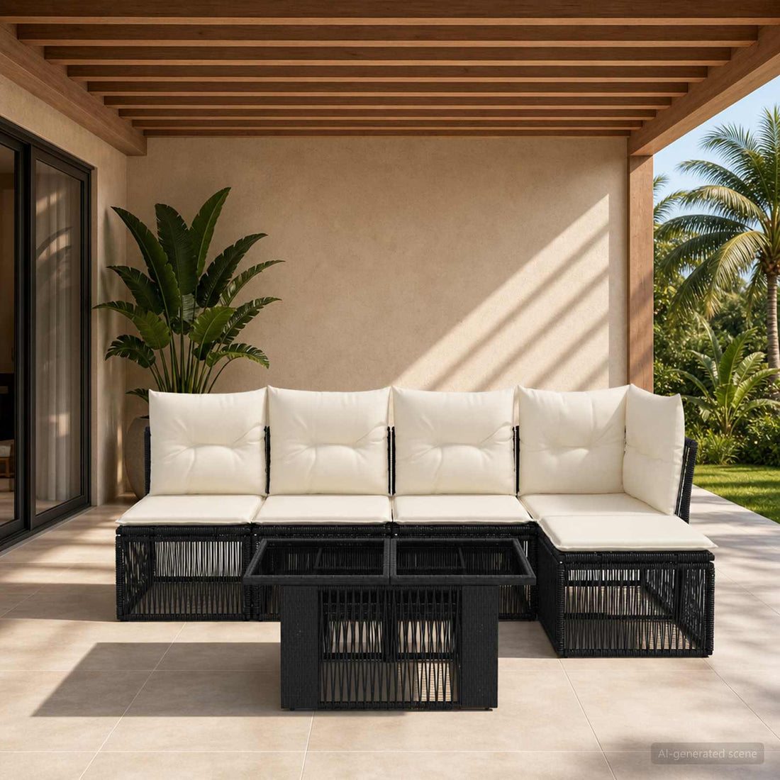 vidaXL Conjunto de sofás de jardín 6 uds. Negro ratán sintético