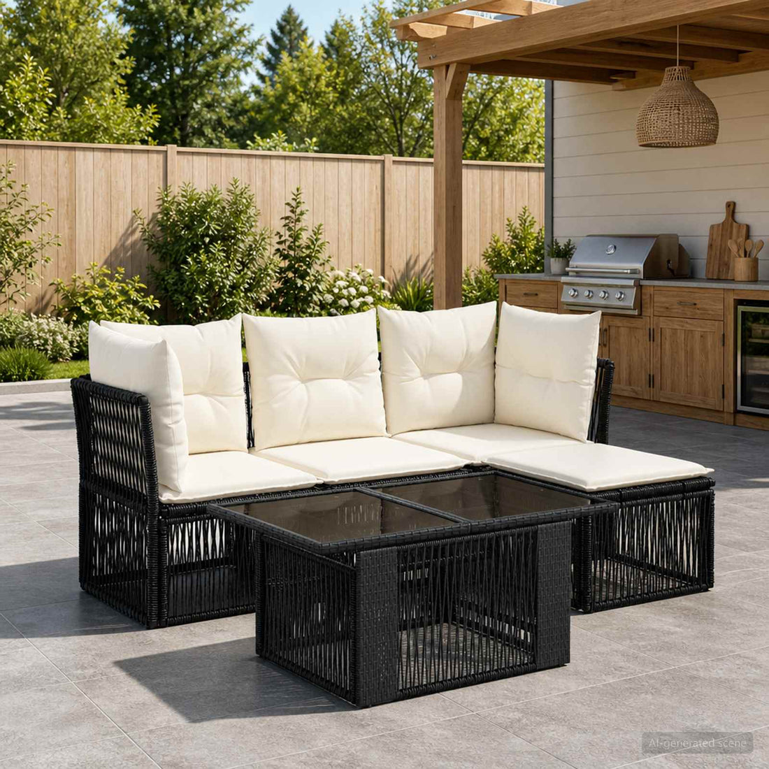 vidaXL Conjunto de sofás de jardín 5 uds. Negro ratán sintético