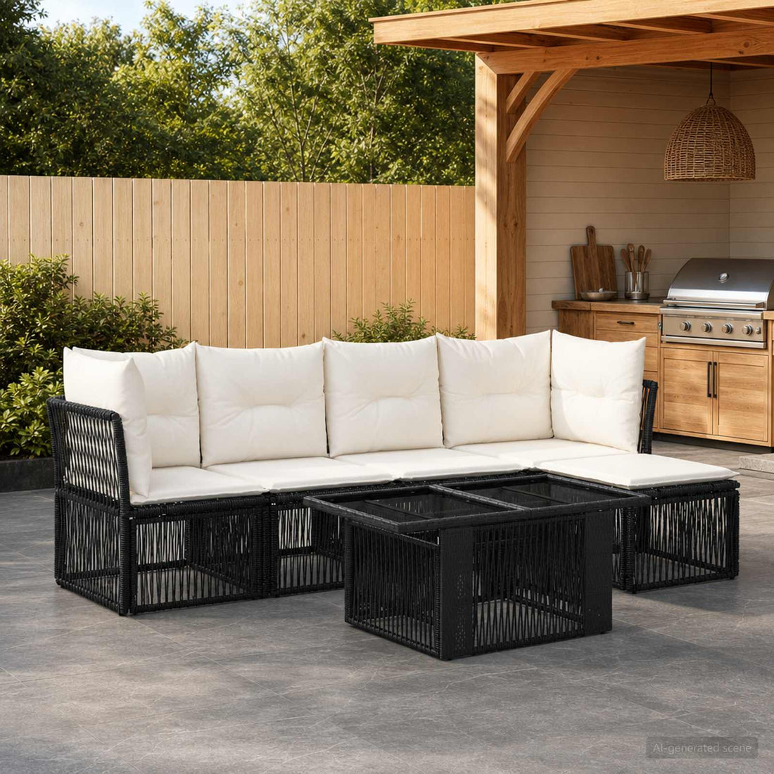vidaXL Conjunto de sofás de jardín 6 uds. Negro ratán sintético