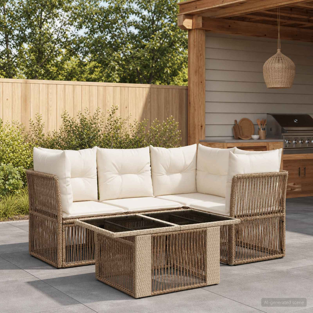 vidaXL Conjunto de sofás de jardín 5 uds. Beige ratán sintético