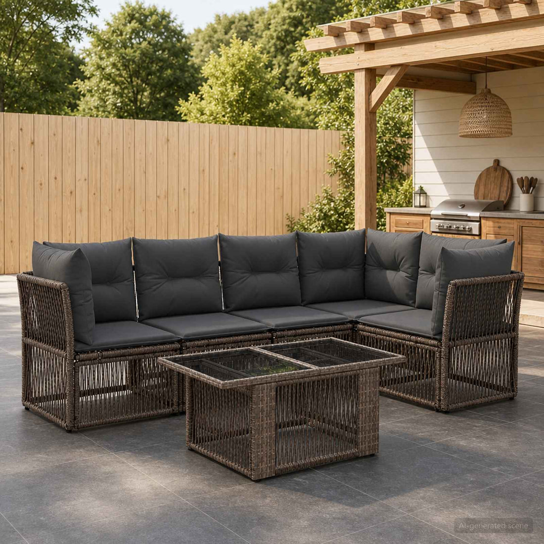 vidaXL Conjunto de sofás de jardín 6 uds. Gris ratán sintético