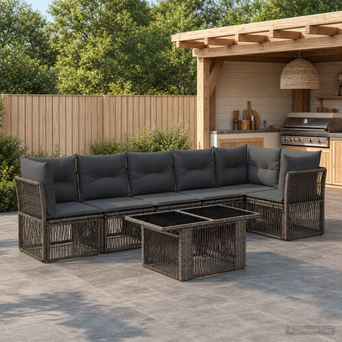 vidaXL Conjunto de sofás de jardín 7 uds. Gris ratán sintético
