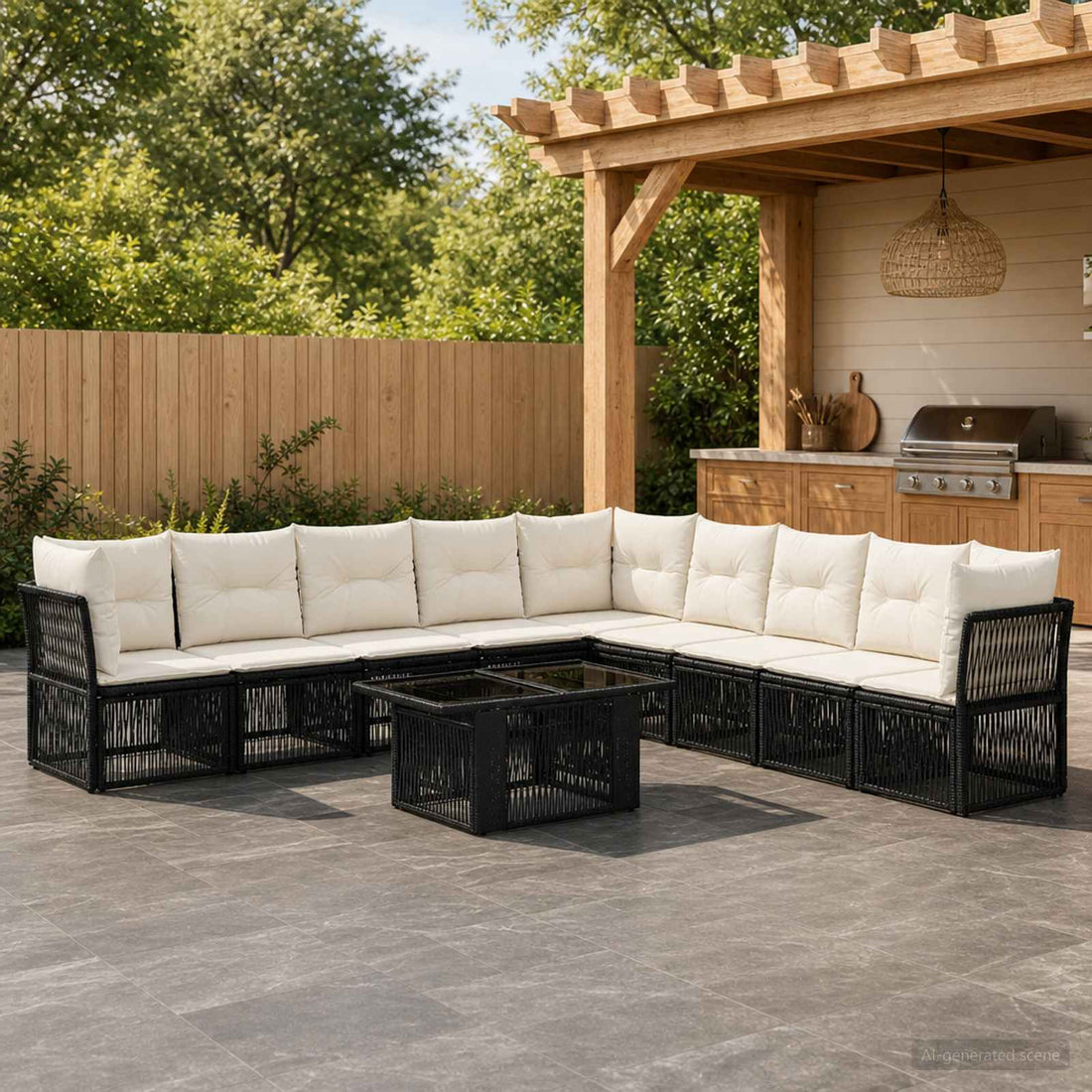 vidaXL Conjunto de sofás de jardín 10 uds. Negro ratán sintético