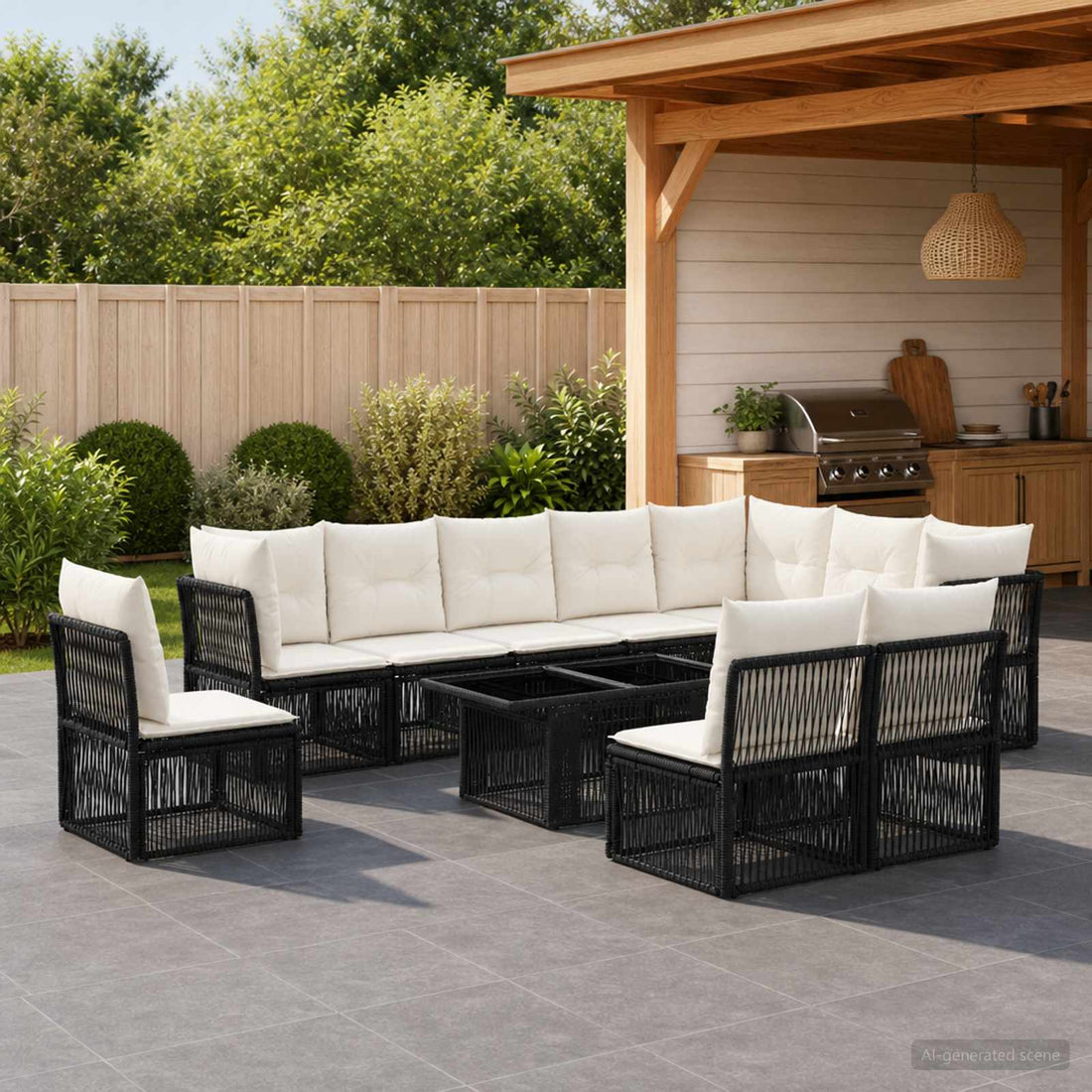 vidaXL Conjunto de sofás de jardín 11 uds. Negro ratán sintético