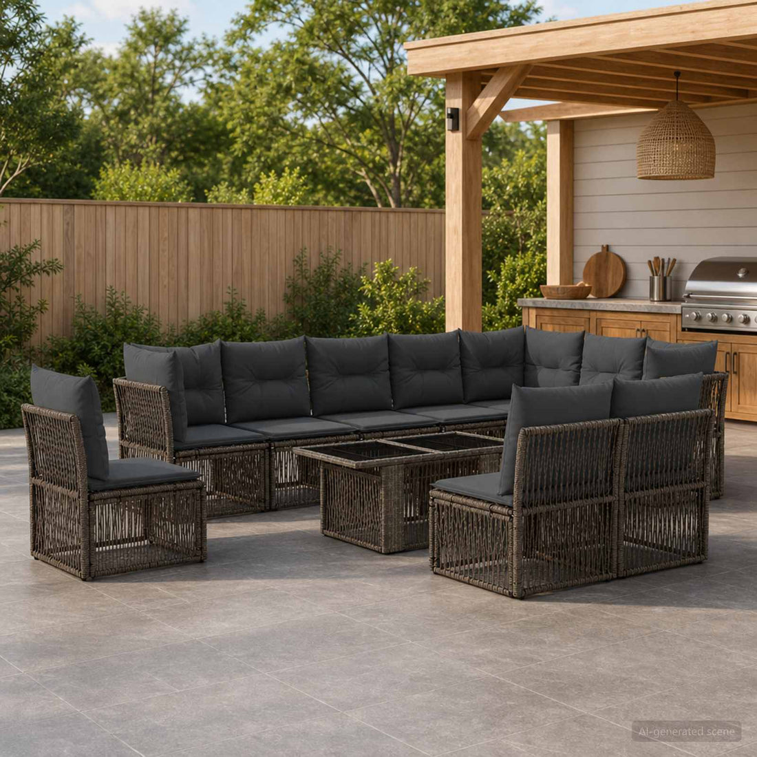 vidaXL Conjunto de sofás de jardín 11 uds. Gris ratán sintético