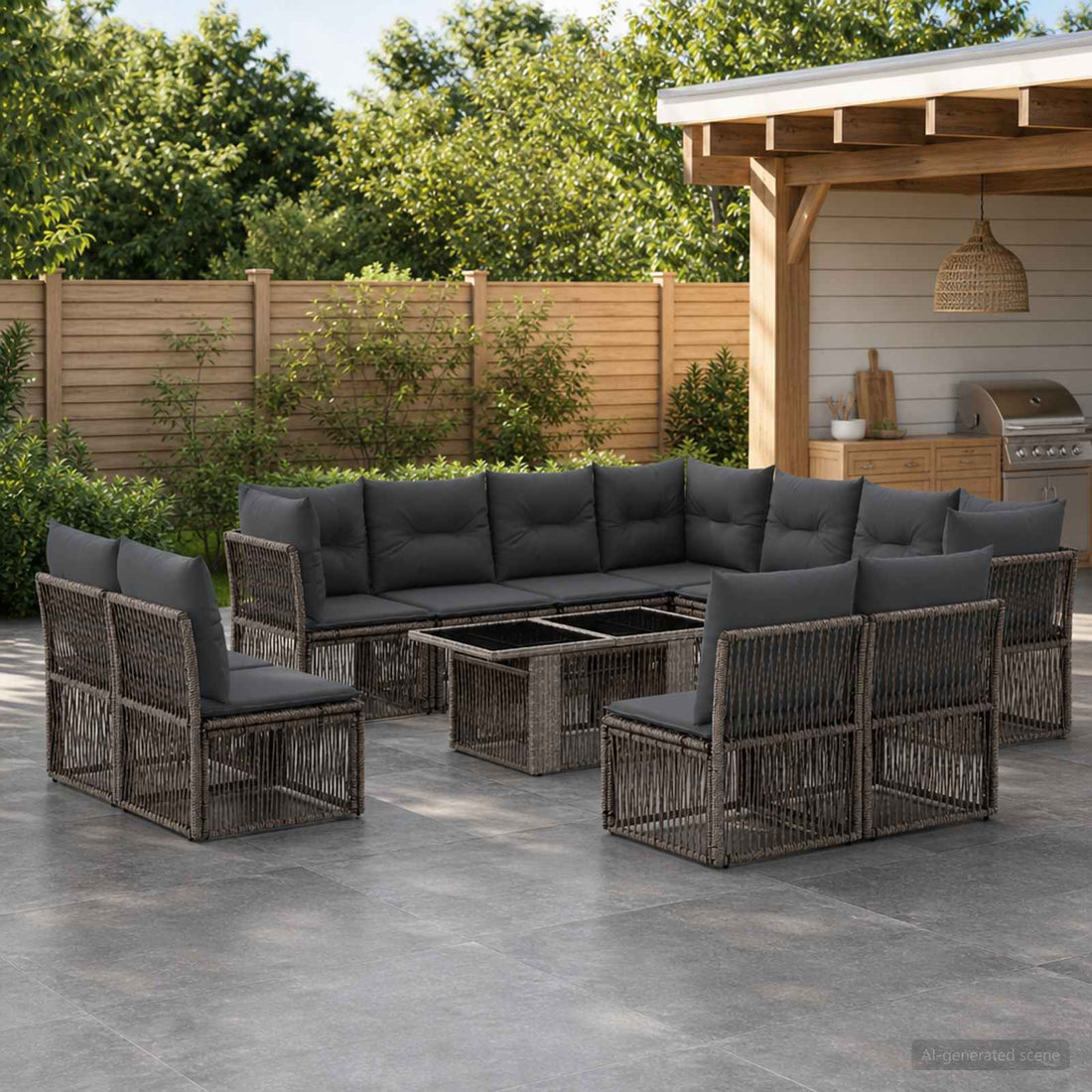 vidaXL Conjunto de sofás de jardín 12 uds. Gris ratán sintético