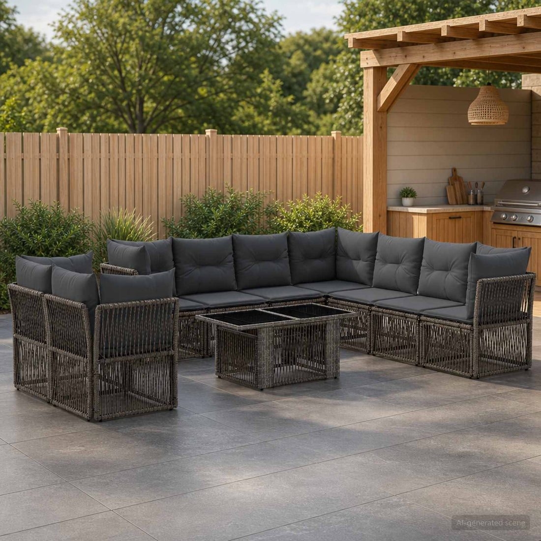 vidaXL Conjunto de sofás de jardín 10 uds. Gris ratán sintético