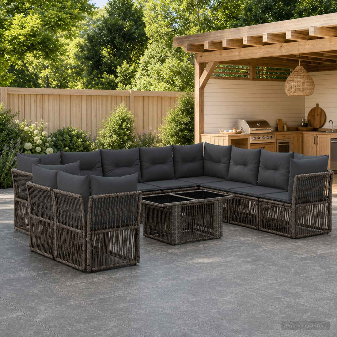 vidaXL Conjunto de sofás de jardín 11 uds. Gris ratán sintético