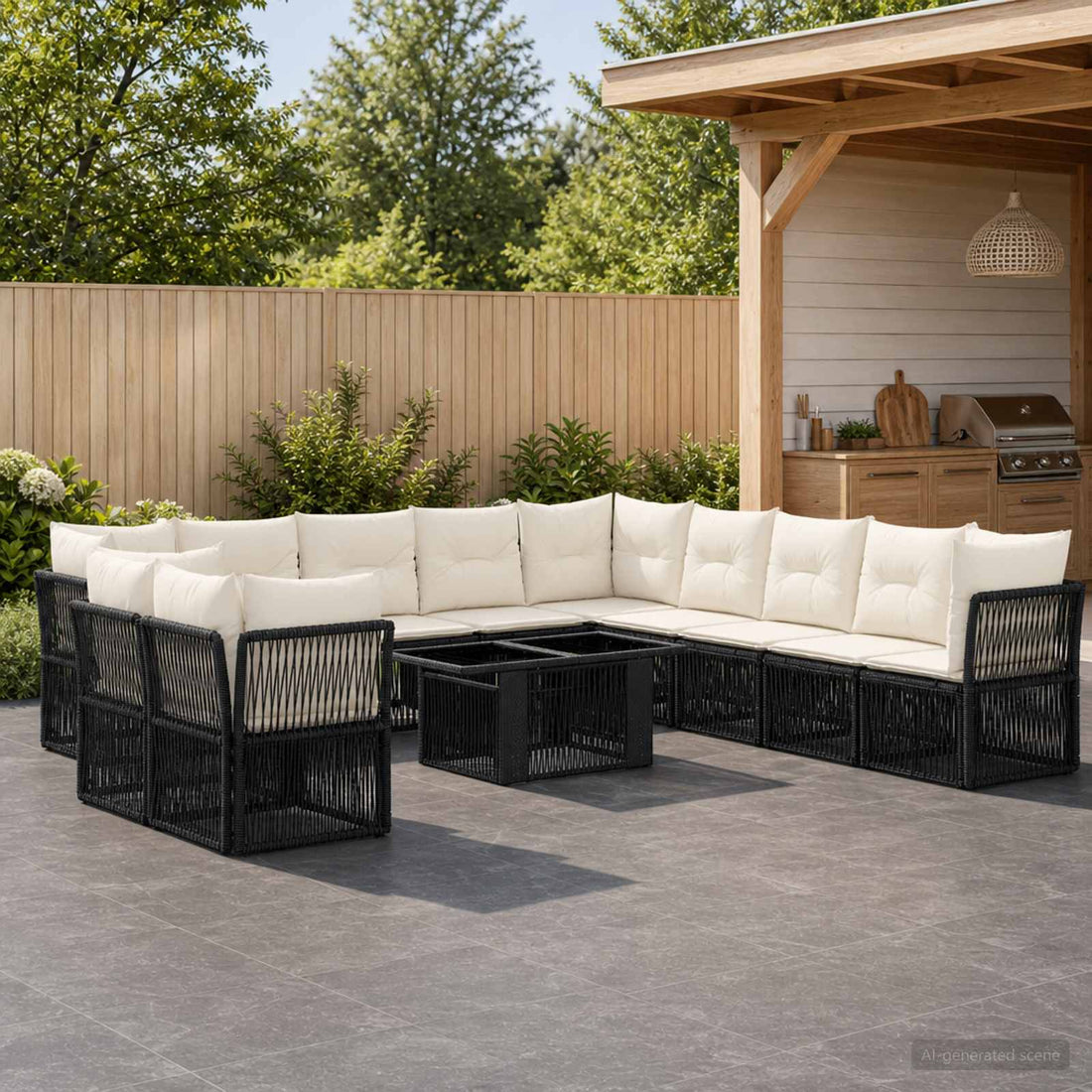 vidaXL Conjunto de sofás de jardín 12 uds. Negro ratán sintético