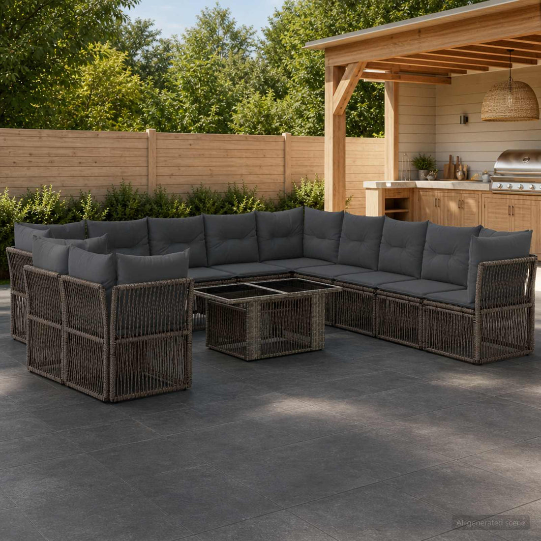 vidaXL Conjunto de sofás de jardín 12 uds. Gris ratán sintético