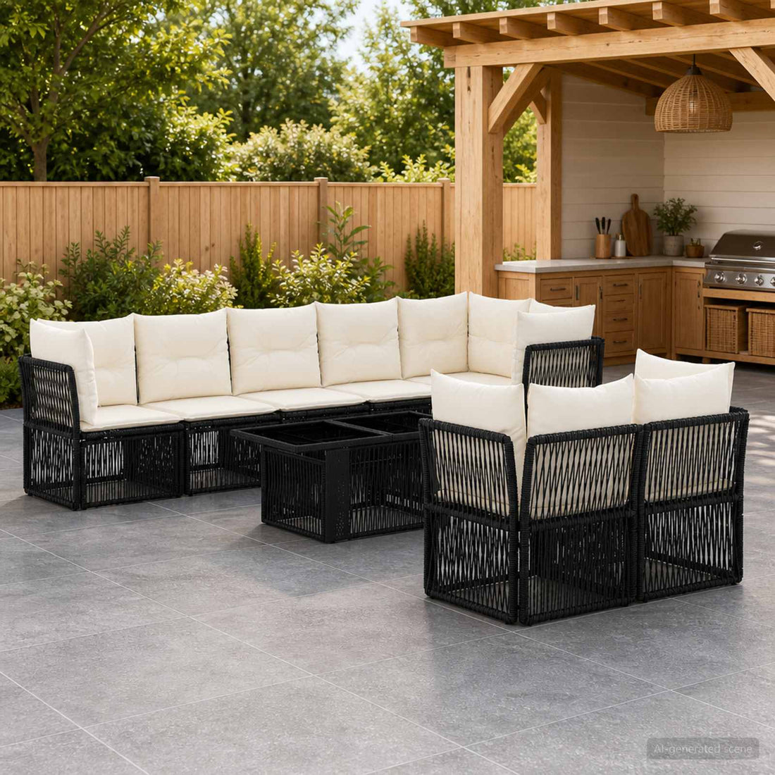 vidaXL Conjunto de sofás de jardín 8 uds. Negro ratán sintético