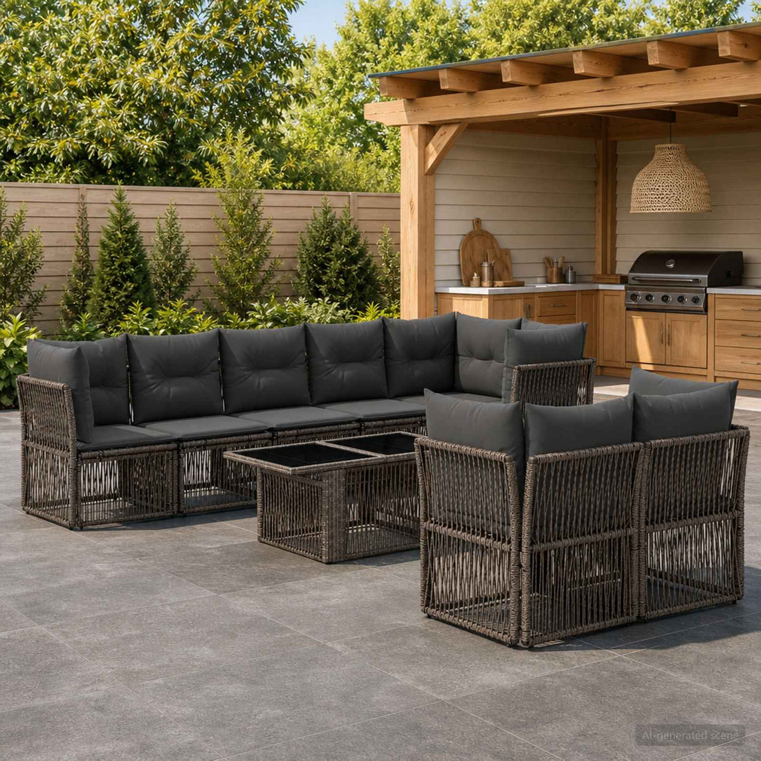 vidaXL Conjunto de sofás de jardín 8 uds. Gris ratán sintético