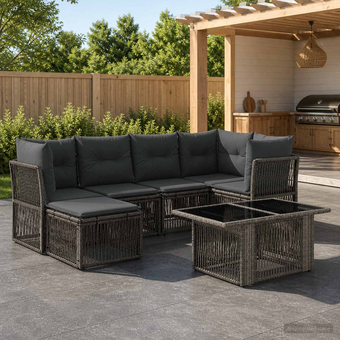 vidaXL Conjunto de sofás de jardín 7 uds. Gris ratán sintético