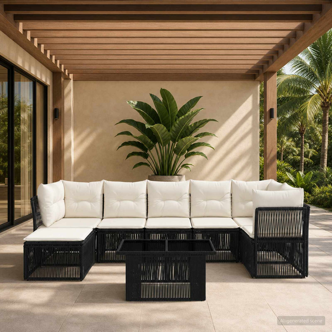 vidaXL Conjunto de sofás de jardín 8 uds. Negro ratán sintético