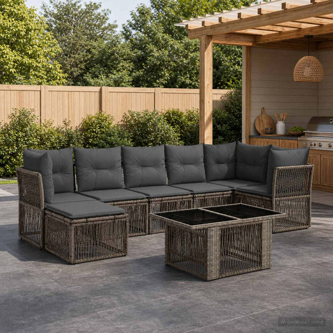 vidaXL Conjunto de sofás de jardín 8 uds. Gris ratán sintético