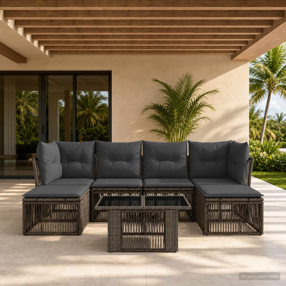vidaXL Conjunto de sofás de jardín 7 uds. Gris ratán sintético