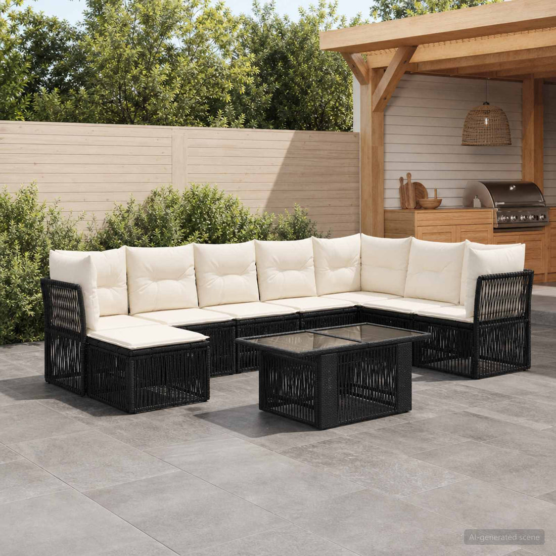 vidaXL Conjunto de sofás de jardín 9 uds. Negro ratán sintético