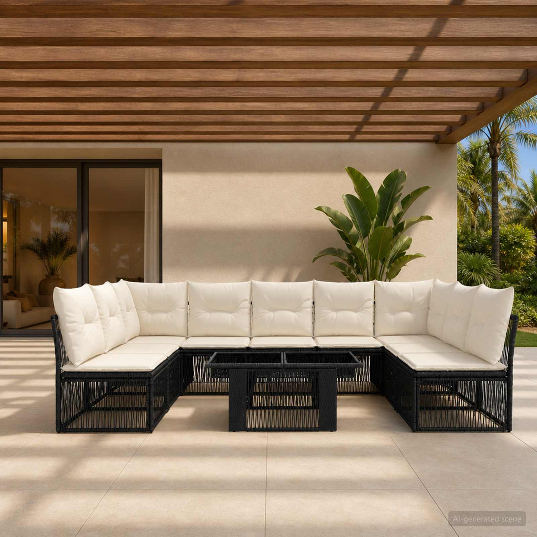 vidaXL Conjunto de sofás de jardín 10 uds. Negro ratán sintético