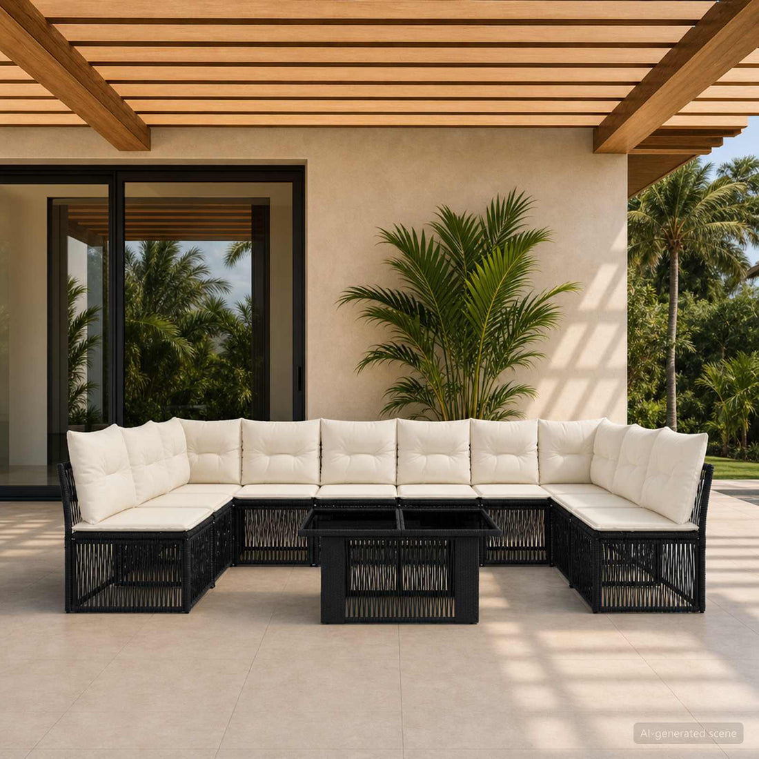 vidaXL Conjunto de sofás de jardín 11 uds. Negro ratán sintético