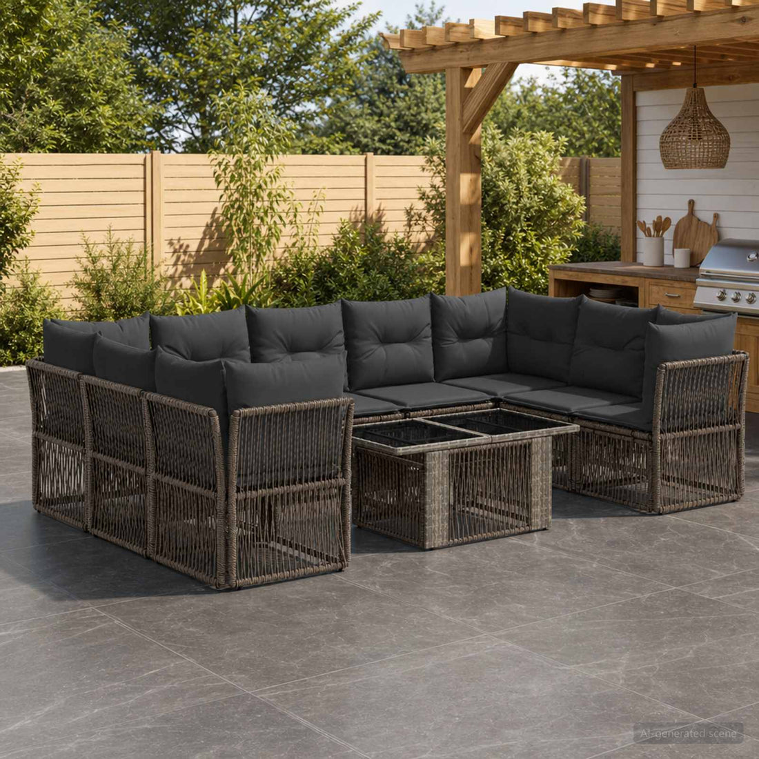 vidaXL Conjunto de sofás de jardín 10 uds. Gris ratán sintético