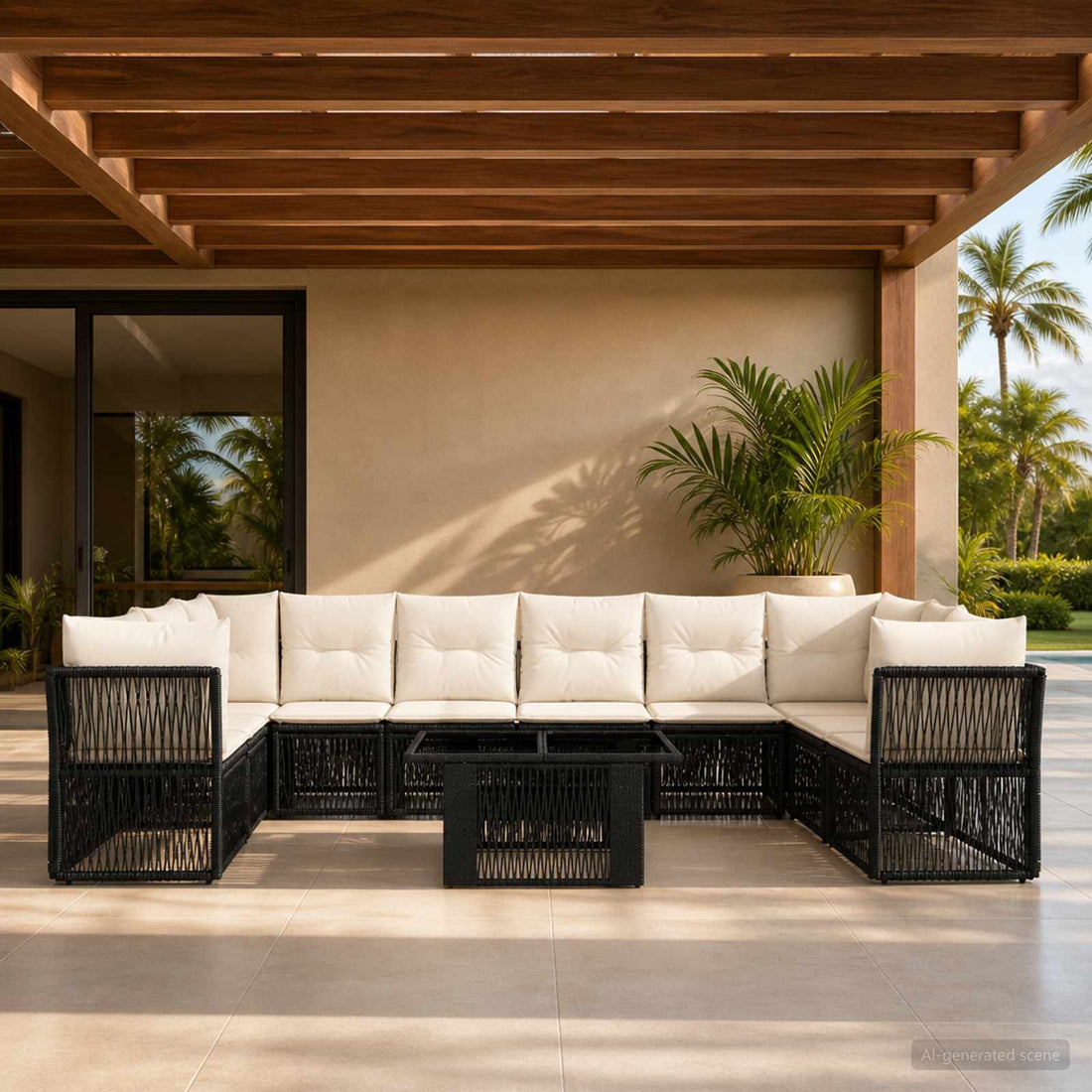 vidaXL Conjunto de sofás de jardín 11 uds. Negro ratán sintético