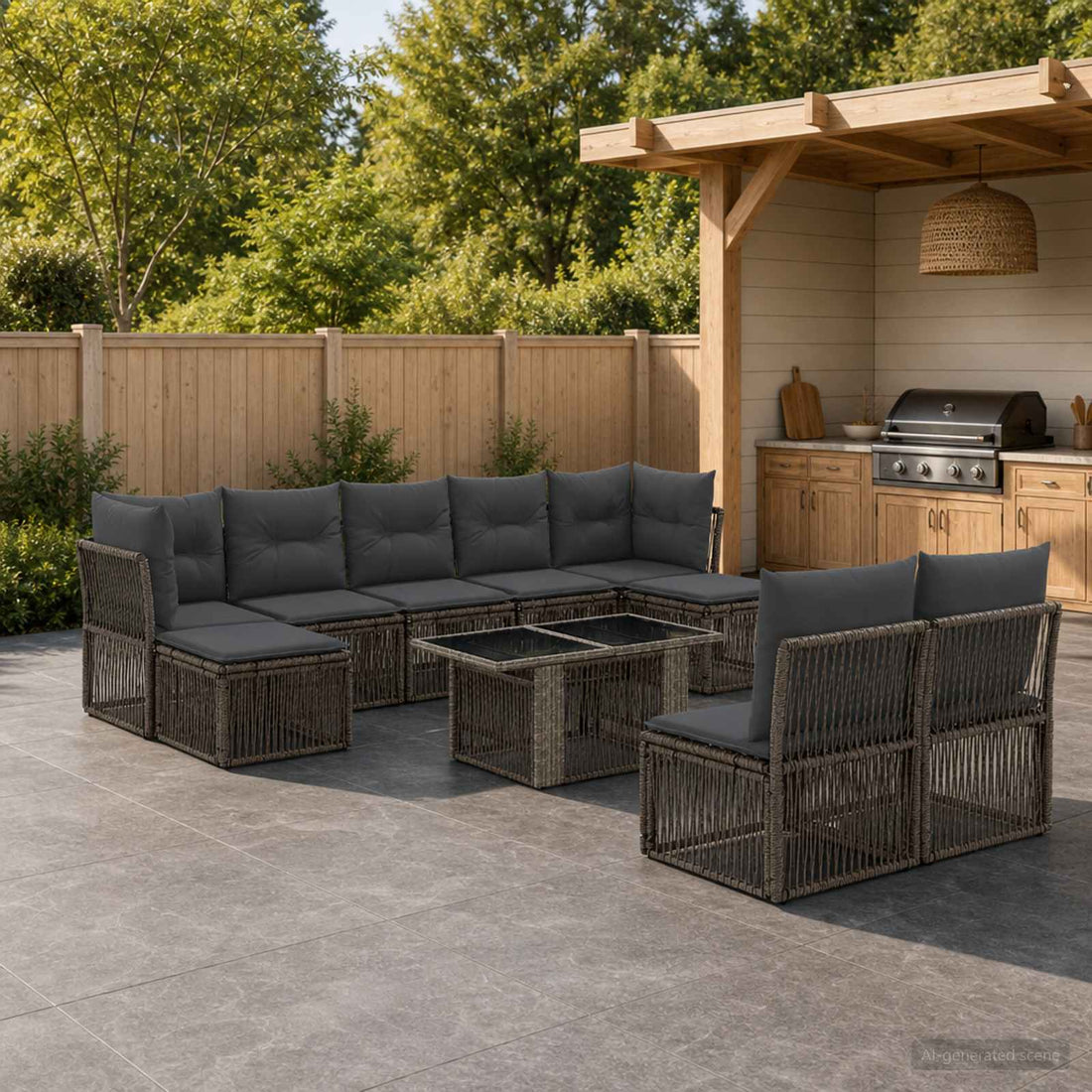 vidaXL Conjunto de sofás de jardín 10 uds. Gris ratán sintético
