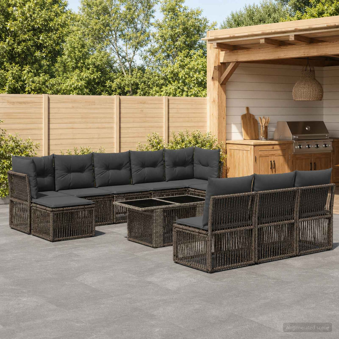 vidaXL Conjunto de sofás de jardín 11 uds. Gris ratán sintético