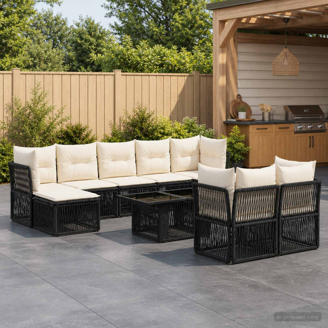 vidaXL Conjunto de sofás de jardín 10 uds. Negro ratán sintético