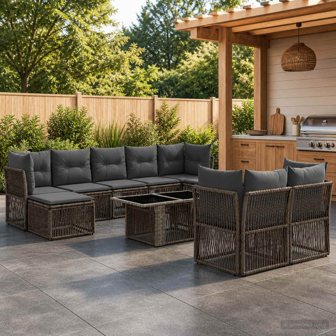 vidaXL Conjunto de sofás de jardín 10 uds. Gris ratán sintético