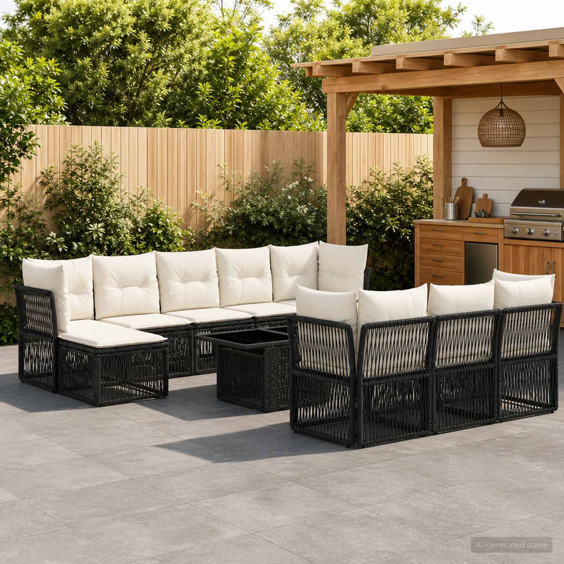vidaXL Conjunto de sofás de jardín 11 uds. Negro ratán sintético