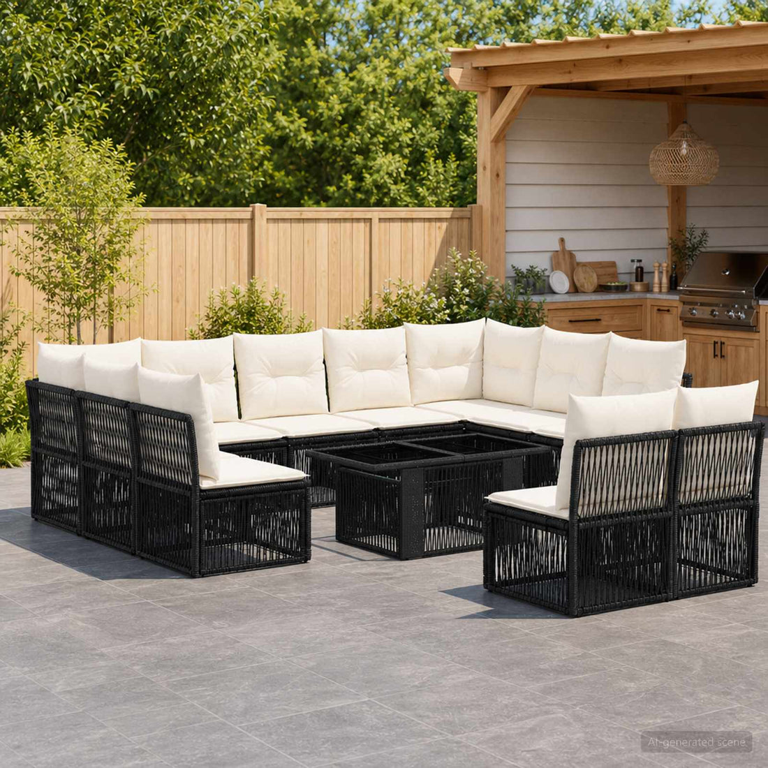 vidaXL Conjunto de sofás de jardín 12 uds. Negro ratán sintético